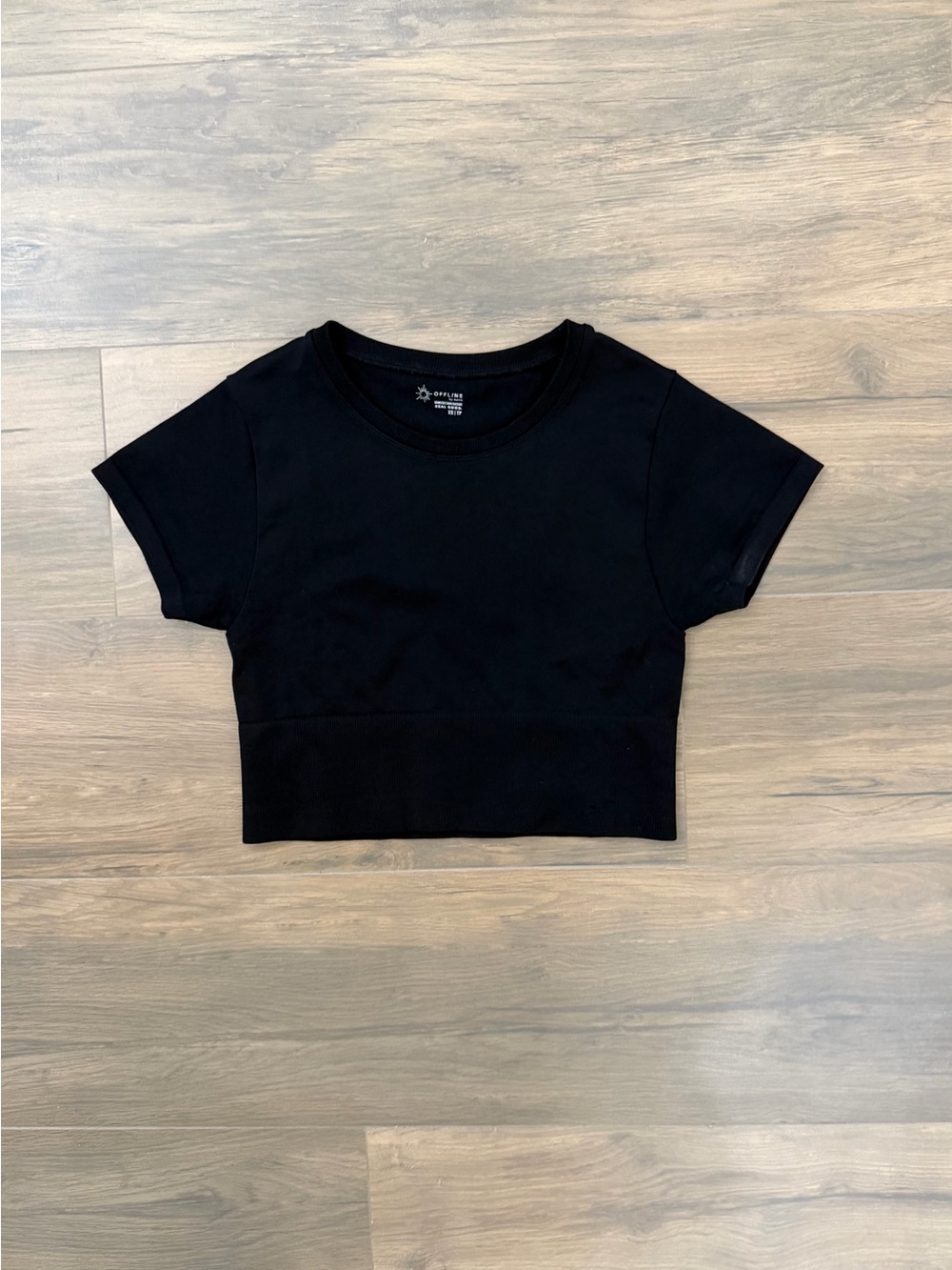 aerie Black Cropped Crew Tee